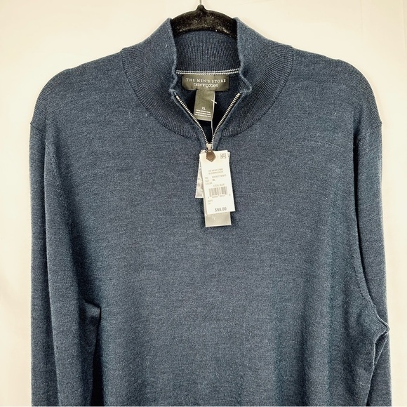 100% Merino Wool Bloomingdale's  Quarter-Zip Blue Sweater Size: XL - NWT - Picture 4 of 6